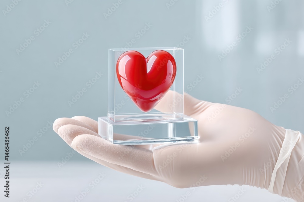 Lab-grown Heart Model Displayed on Sterile Surface in Medical Research Setting