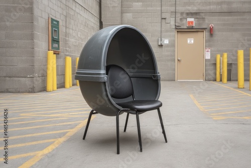 Obraz na płótnie Isolated Chair Setup in an Empty Parking Zone With Gray Walls and a Simple Architectural Design w salonie