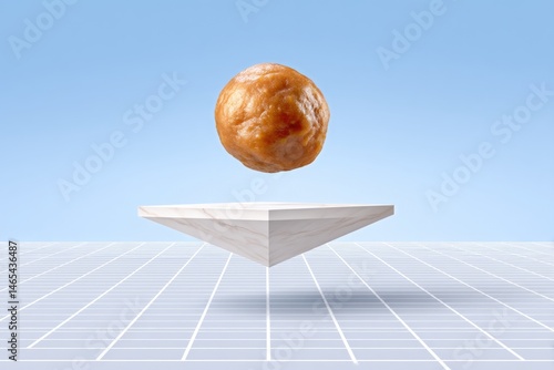 Obraz na płótnie Levitating Meatball Hovers Above Clean Lab Tile in Innovative Experimental Setup w salonie