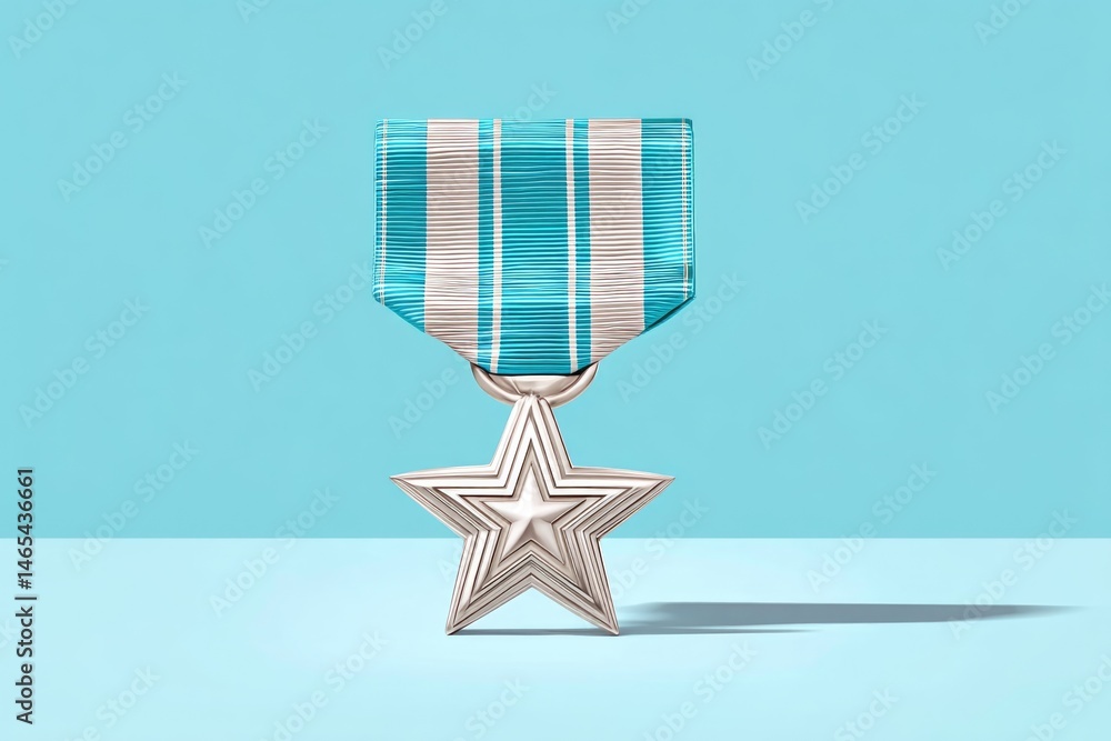 Military Medal Casting a Long Shadow on a Light Blue Background, Symbolizing Honor and Sacrifice in Service