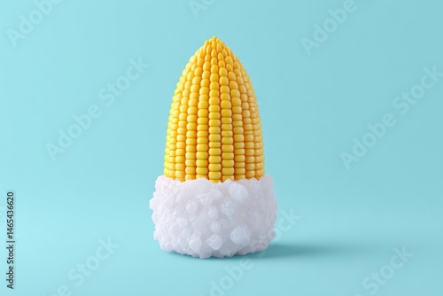 Obraz na płótnie Melting Iceberg Uniquely Resembles Corn Kernel Creating a Whimsical Visual Contrast in a Serene Blue Environment w salonie