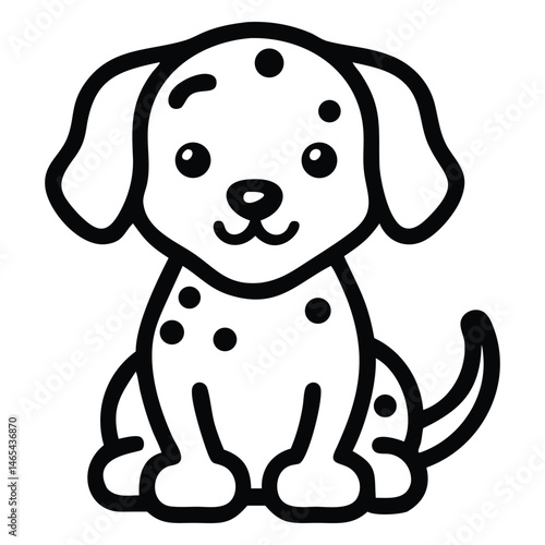 Cartoon dalmatian puppy sitting patiently exhibits a charming canine outline with spots
