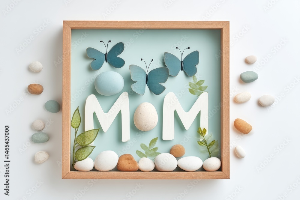 Colorful Paper Butterflies Surround Kind Words About Mom, Beautifully Crafted and Displayed in a Decorative Frame