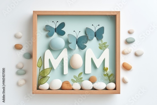 Obraz na płótnie Colorful Paper Butterflies Surround Kind Words About Mom, Beautifully Crafted and Displayed in a Decorative Frame w salonie