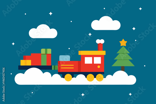 flying christmas train gliding through clouds 