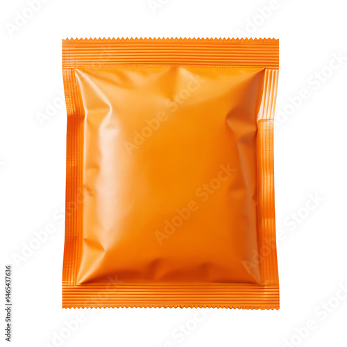 blank orange color paper sachet isolated on transparent background, PNG