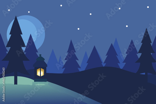 forest glade at dusk with a single lantern illumin.svg