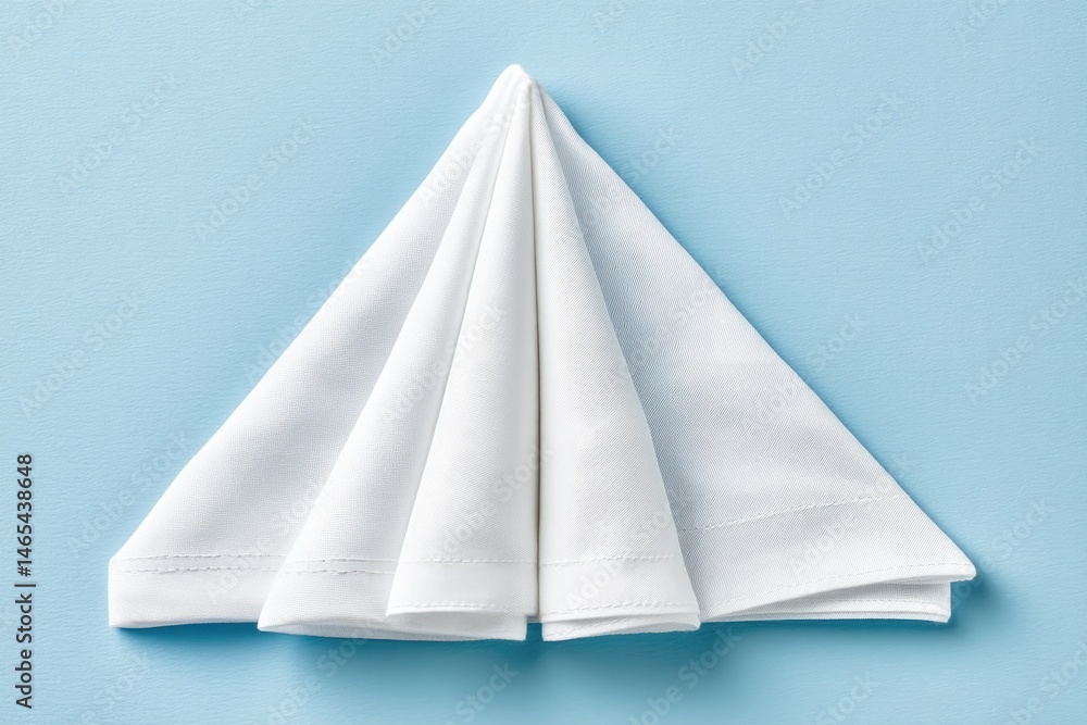 White Flag Elegantly Folded Into a Triangular Shape Against a Light Blue Background, Symbolizing Peace and Surrender