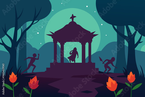 forgotten forest shrine with broken halloween idol.svg