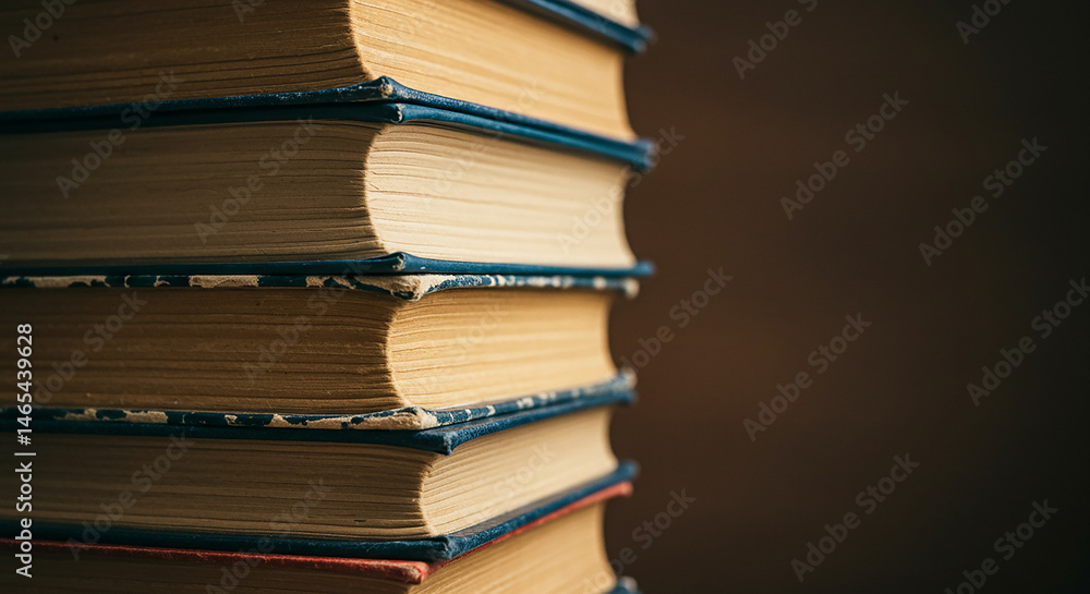Fototapeta premium Stack of old books forming a tower of knowledge in a library