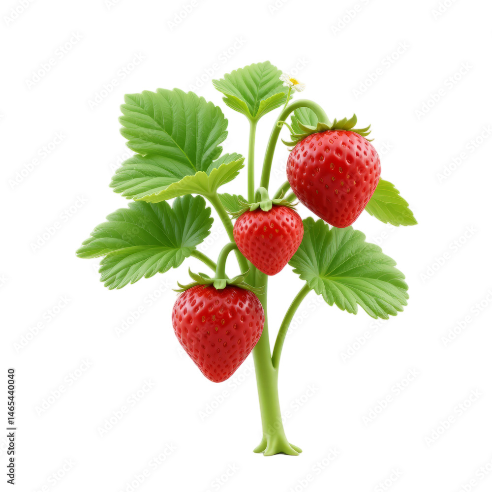 3D strawberry bush with berries, transparent background 3D strawberry bush with berries, transparent background