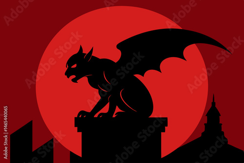 gargoyle lookout tower atop a cathedral  silhouette