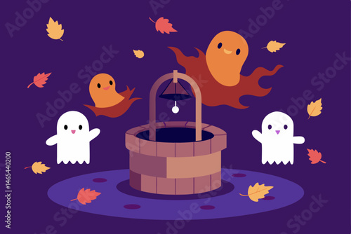 ghostly familiars gathering at a haunted well 