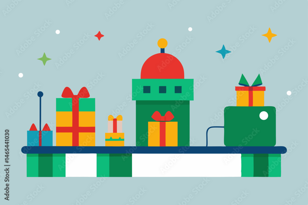 gift wrapping station run by elves with ribbon gift wrapping station run by elves with ribbon