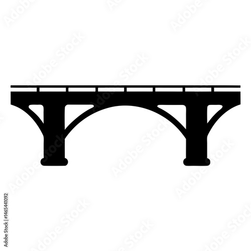 Black and white image of a simple arched bridge with two pillars