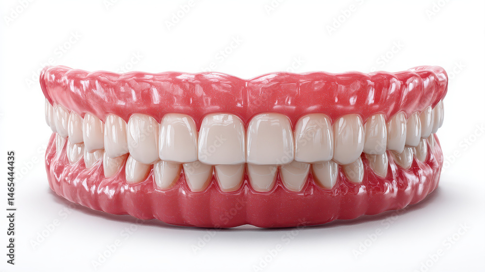 Obraz premium Realistic dental model showcasing full set of teeth with highlighted tooth, emphasizing dental health and aesthetics. This captures intricate details of dental structures, evoking sense of care