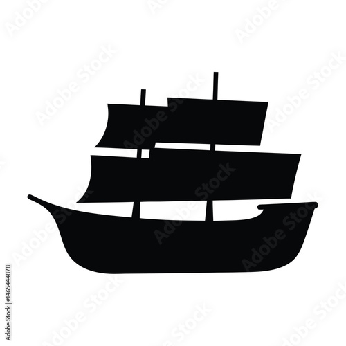 A Classic Black Silhouette of a Three Masted Sailing Ship