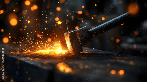 Obraz na płótnie A blacksmith forges a glowing metal piece with sparks flying. w salonie