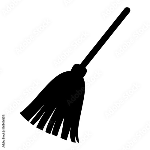 Black Silhouette of a Broom for Cleaning and Witchcraft