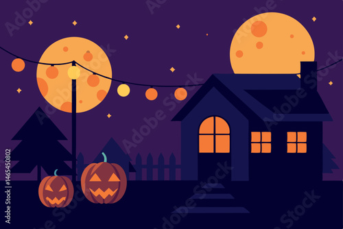 quiet suburban backyard with carved pumpkins  hang.svg