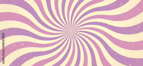Pink violet ice cream and candy swirl background, Groovy sun rays, carnival retro swirl design. Spiral candy pattern vector illustration isolated