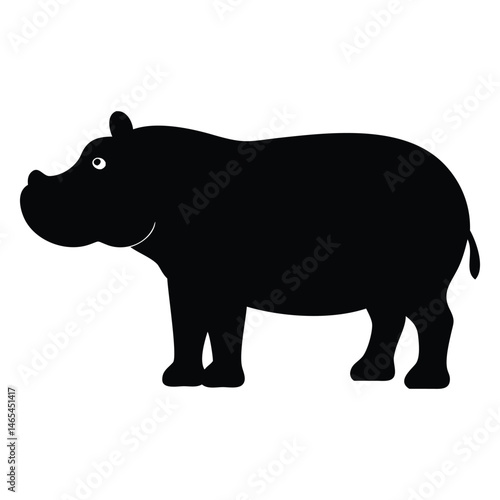 Hippopotamus stands on four legs showcasing its sturdy silhouette in black vector