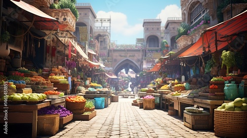 A photo of a vibrant Islamic market