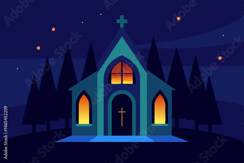 secluded monastery chapel with candles glowing 