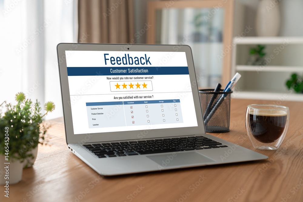 Fototapeta premium Customer feedback and review analysis by modish computer software for corporate business