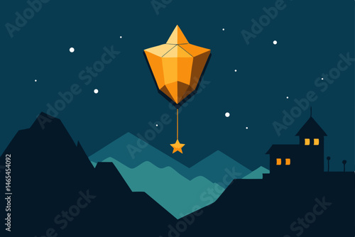 star powered lantern floating down from the sky 