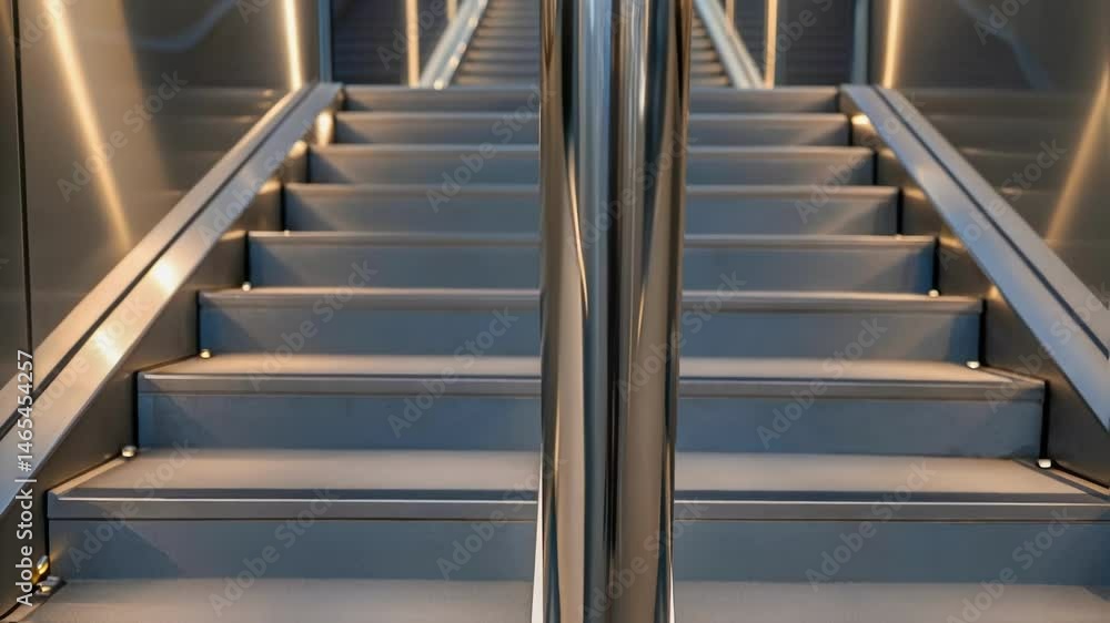 A medium closeup image capturing a stair railing with a futuristic angular design reflective surfaces and a seamless integration with the stair structure highlighting its A medium closeup image capturing a stair railing with a futuristic angular design reflective surfaces and a seamless integration with the stair structure highlighting its