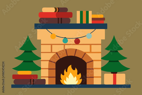 stone fireplace in a country inn with garlands