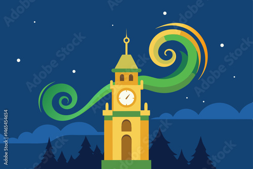 timeless christmas clock tower with golden gears