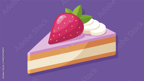 A slice of mazamorra morada adorned with fresh strawberries and a dollop of creamy whipped cream tempting us with its sweet aroma.. Vector illustration