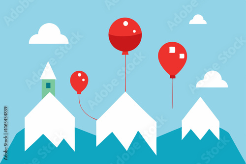 toy balloon parade drifting over a snowy mountain .svg