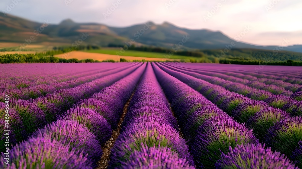 Fototapeta premium Vibrant lavender fields under the setting sun