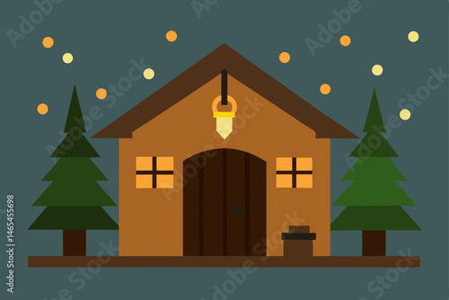 village blacksmith s shop adorned with pine boughs.svg