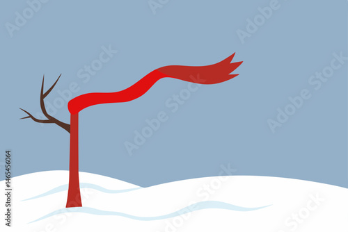 wind swept tundra with a single red scarf tied 