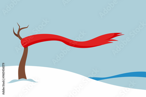 wind swept tundra with a single red scarf tied 
