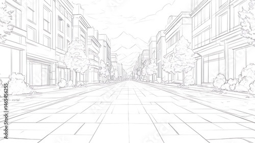 Perspective view of a city street design.