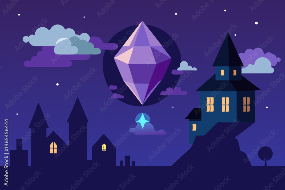 Naklejka premium witch s floating crystal shop drifting above 