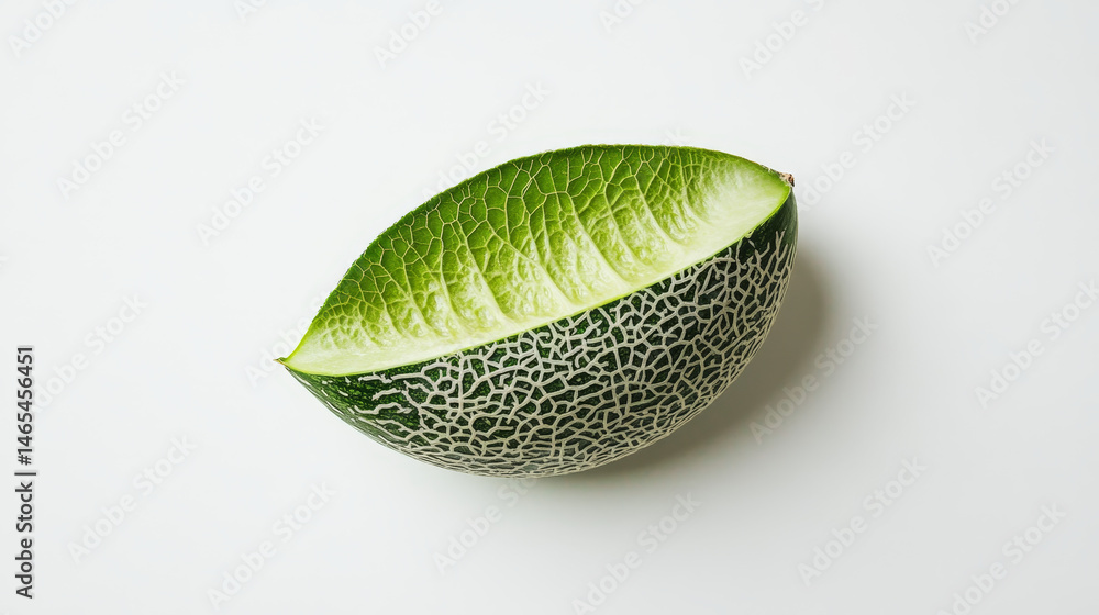 Single melon leaf shown in high detail against a plain white background