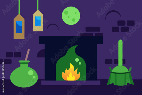 witch s living room with broom rack  crystal balls.svg