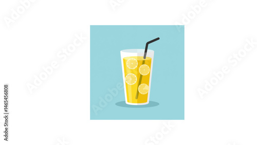 Refreshing lemonade in a glass with lemon slices  
