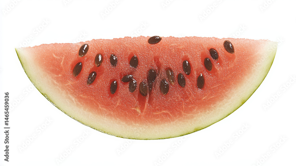 Watermelon wedge with seeds isolated on a white background, complete with clipping path