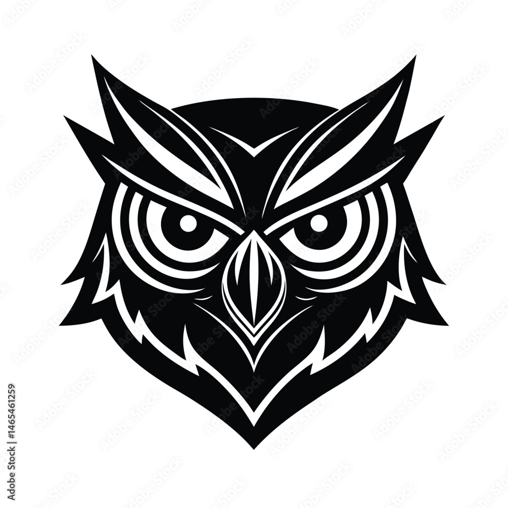Striking vector illustration of an owl head in black and white, perfect for logos and graphic designs, depicting wisdom. Striking vector illustration of an owl head in black and white, perfect for logos and graphic designs, depicting wisdom.