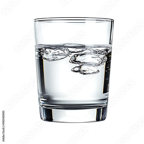 Modern Tumbler Glass with Water and Ice Isolated on Transparent Background