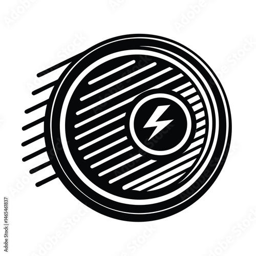 Dynamic and stylized black and white electric power symbol with radiating lines representing speed and energy transfer.