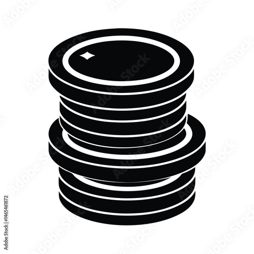 Stack of casino chips depicted in black and white providing a minimalist aesthetic and simple design suitable for various visual applications