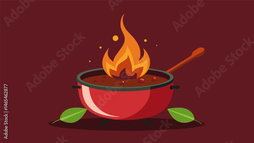 A deep rusty red mole sauce cooks on a low flame infusing the air with a robust mixture of garlic and cinnamon.. Vector illustration